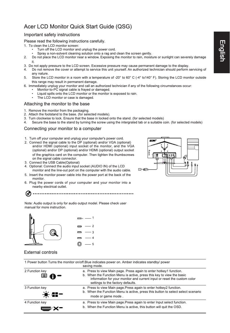 Page 1 of the manual Quick Start Guide Acer VG240YD