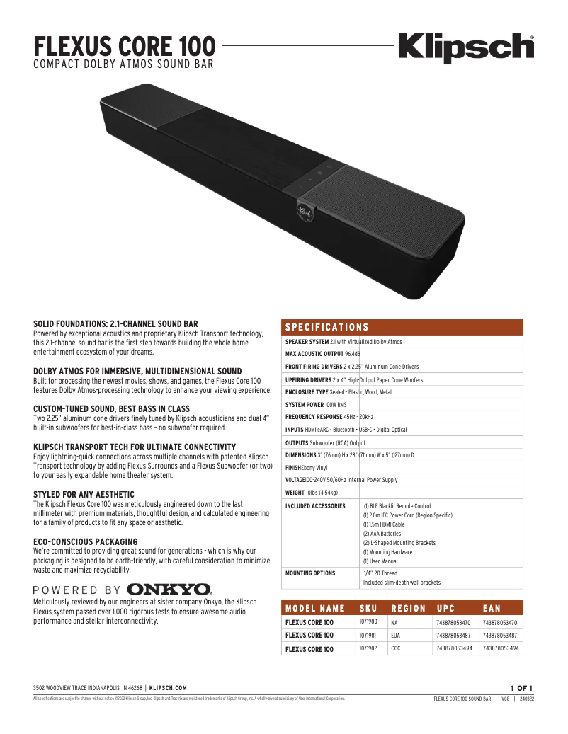 First page image of the manual for Flexus Core 100