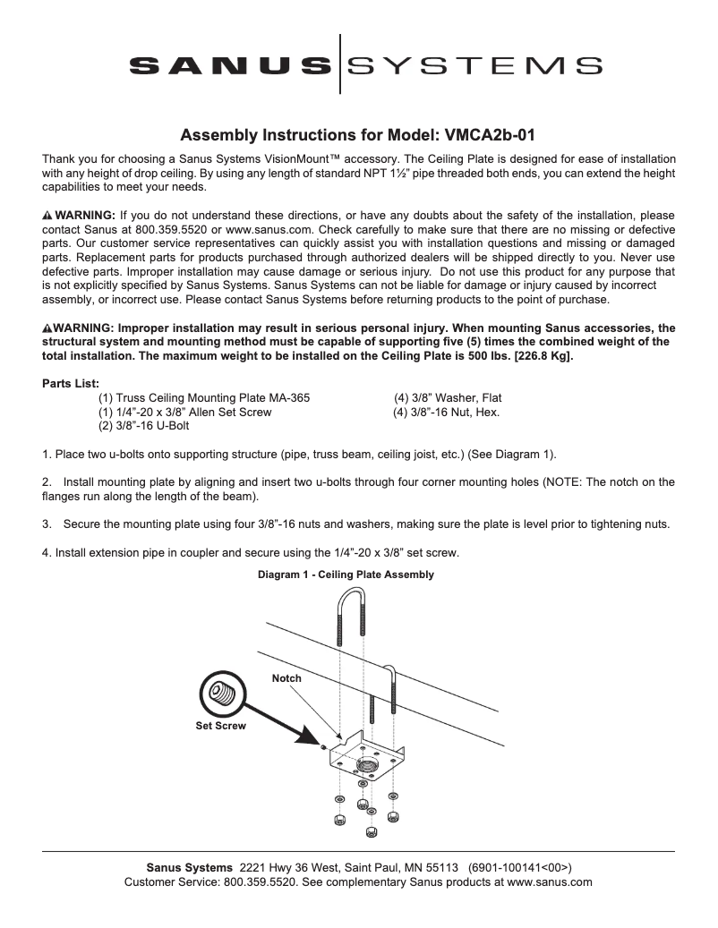Page 1 of the manual User Manual Sanus VMCA2