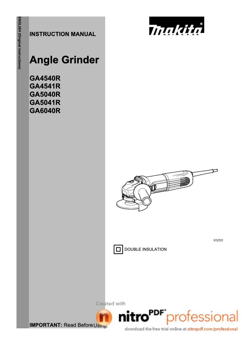Page 1 of the manual User Manual Makita GA4541R01