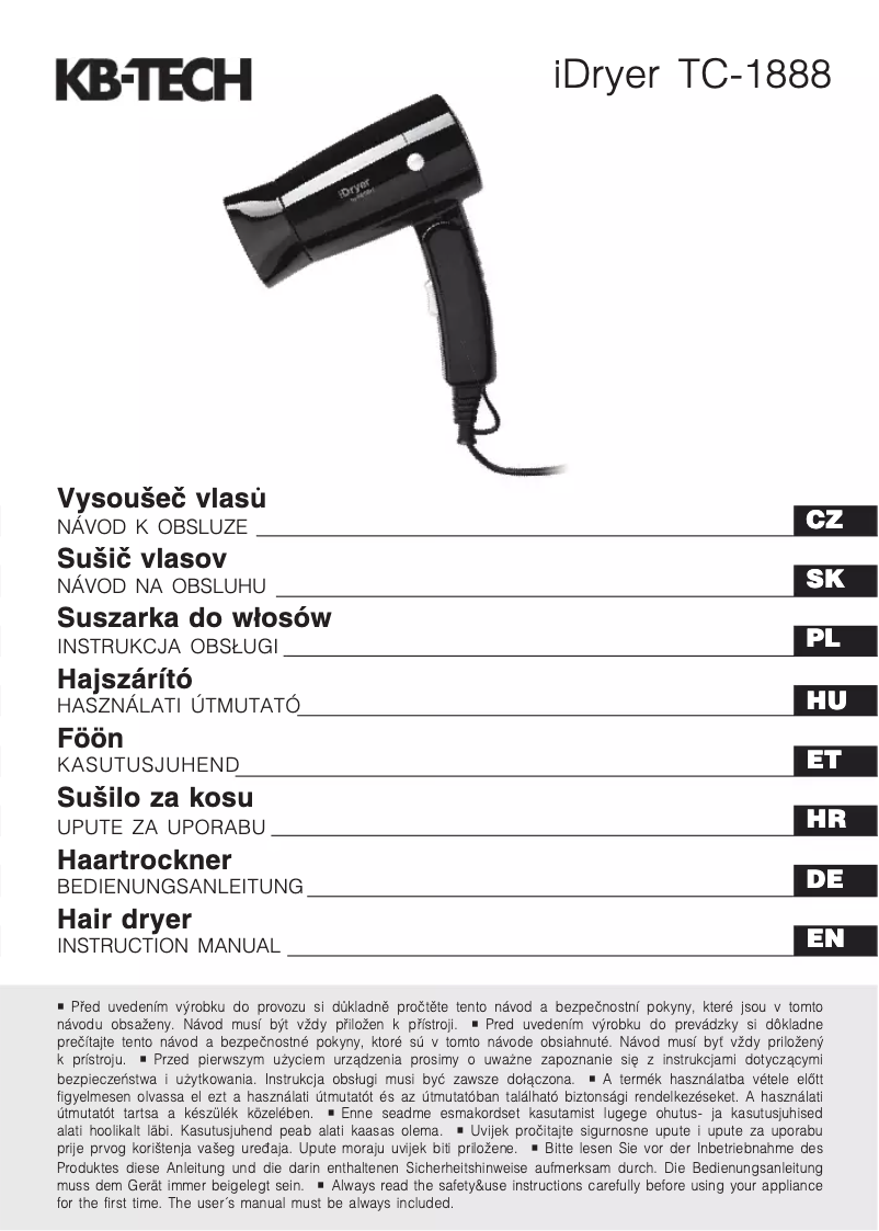 Page 1 of the manual User Manual KB-TECH TC-1888
