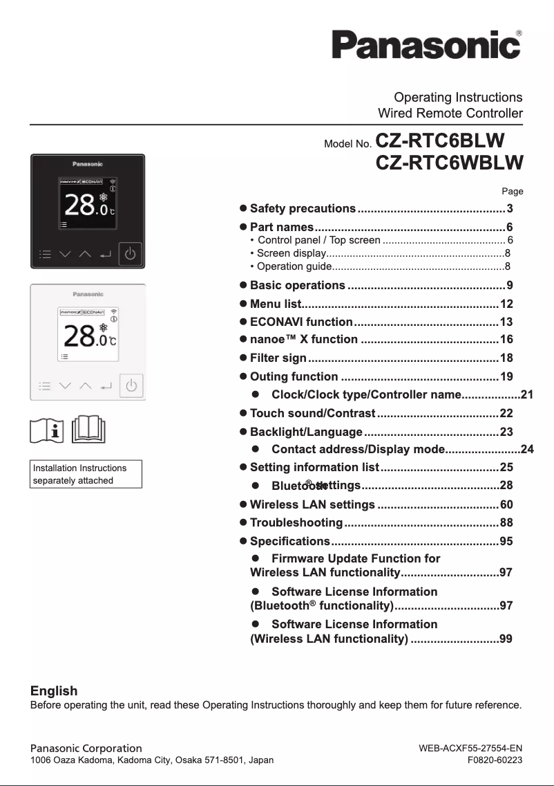Page 1 of the manual User Manual Panasonic CZ-RTC6BLW