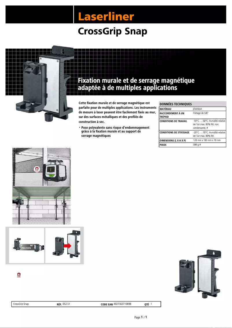 Page 1 of the manual Technical Sheet Laserliner CrossGrip Snap