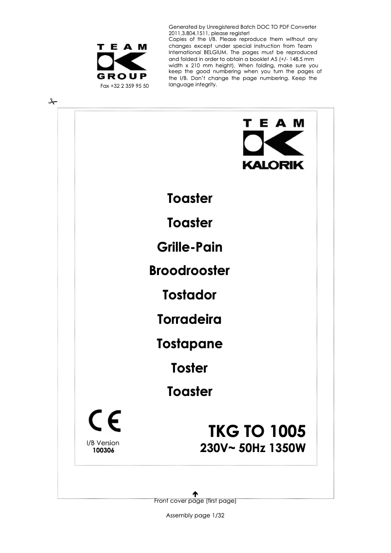 First page image of the manual for TKG TO 1005