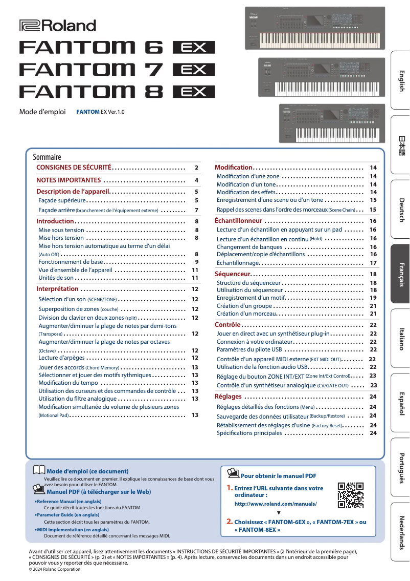 First page image of the manual for FANTOM 6 EX