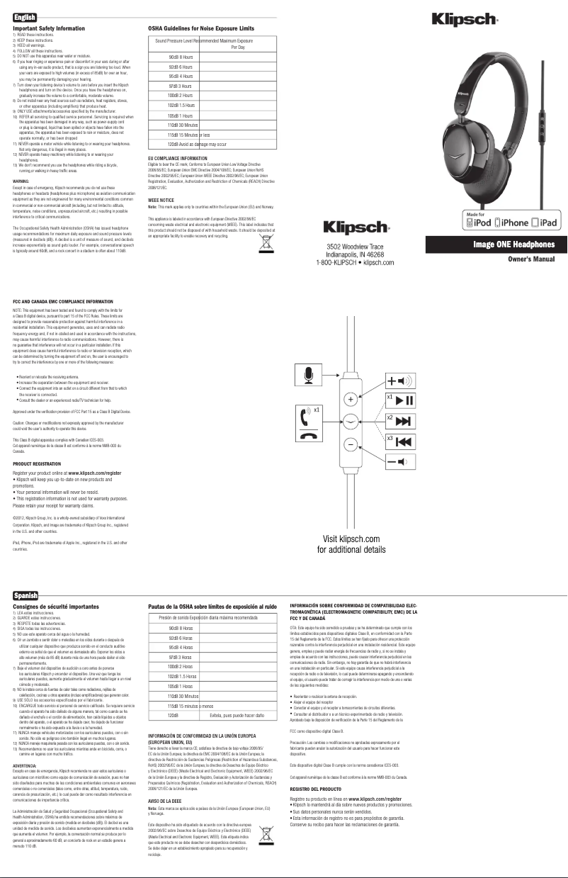 Page 1 of the manual User Manual Klipsch Image One II