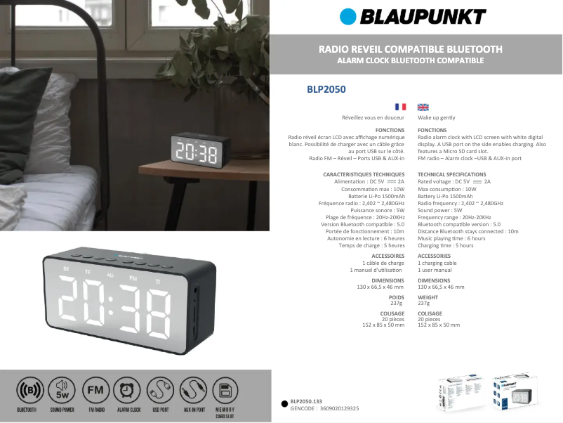 Page 1 of the manual Technical Sheet Blaupunkt BLP2050