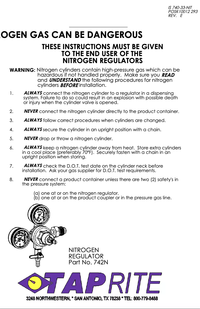 Page 1 of the manual Installation Guide Taprite Primary 742HPN
