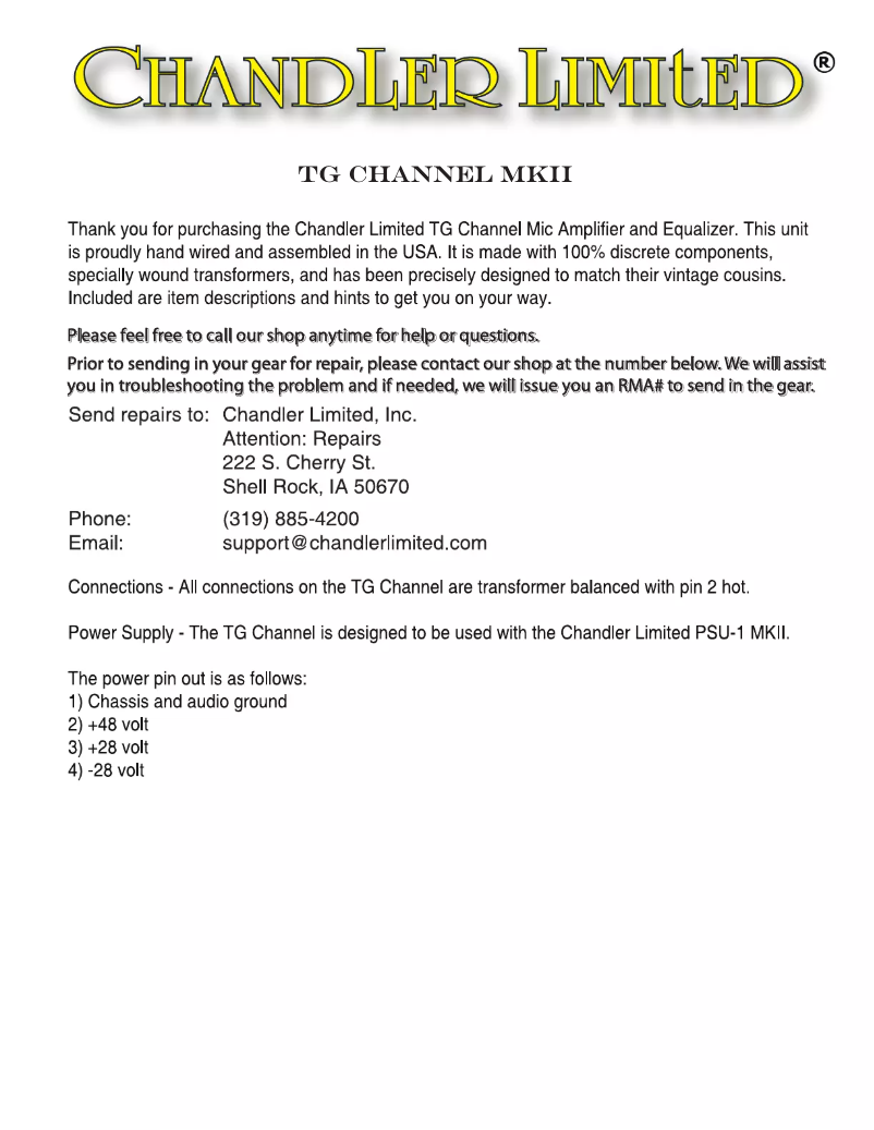 Page 1 of the manual User Manual Chandler TG12411