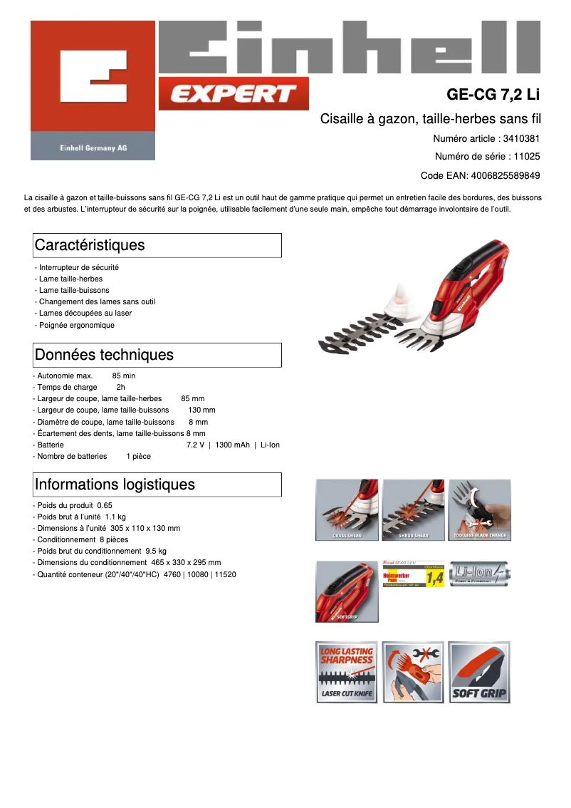 First page image of the manual for GE-CG 7,2 Li