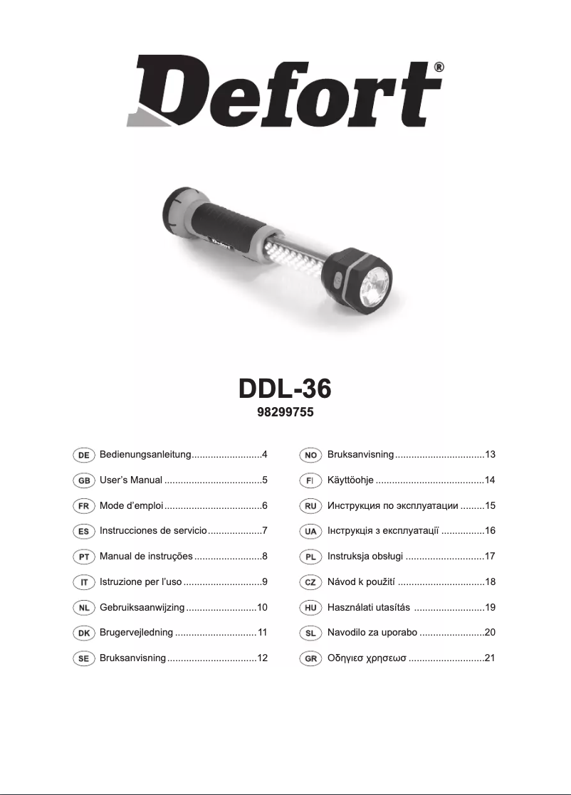 Page 1 of the manual User Manual Defort DDL-36