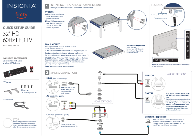 Page 1 of the manual Quick Start Guide Insignia NS-32F201NA23