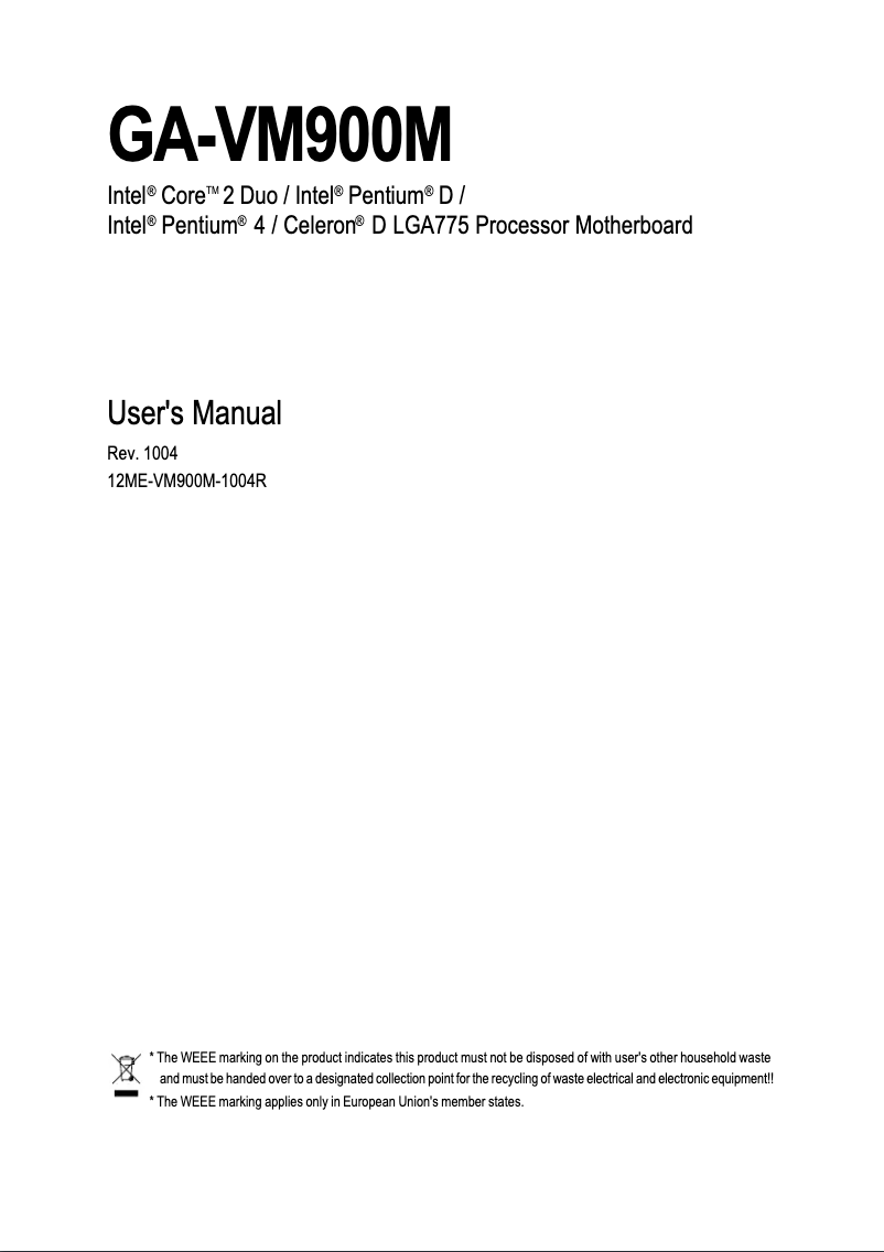 Page 1 of the manual User Manual Gigabyte GA-VM900M
