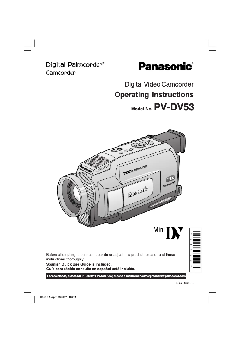 First page image of the manual for PV-DV53