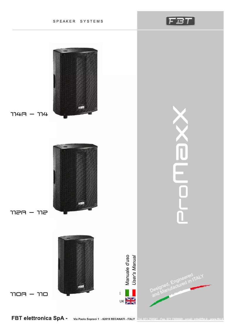 Page 1 of the manual User Manual FBT PROMaxX 112A