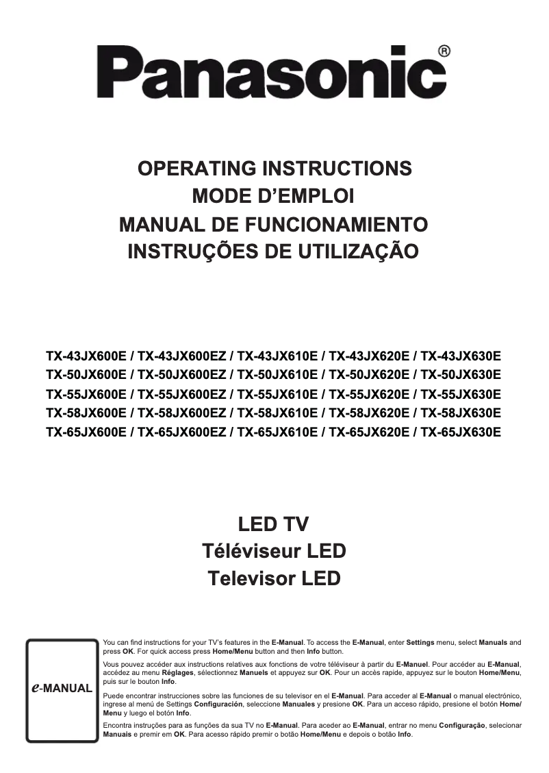 Page 1 of the manual User Manual Panasonic TX-65JX620E