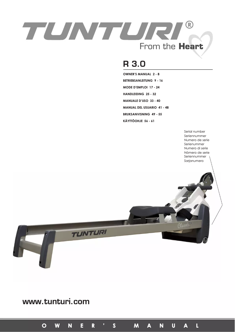 Page 1 of the manual User Manual Tunturi Classic Row 3.0