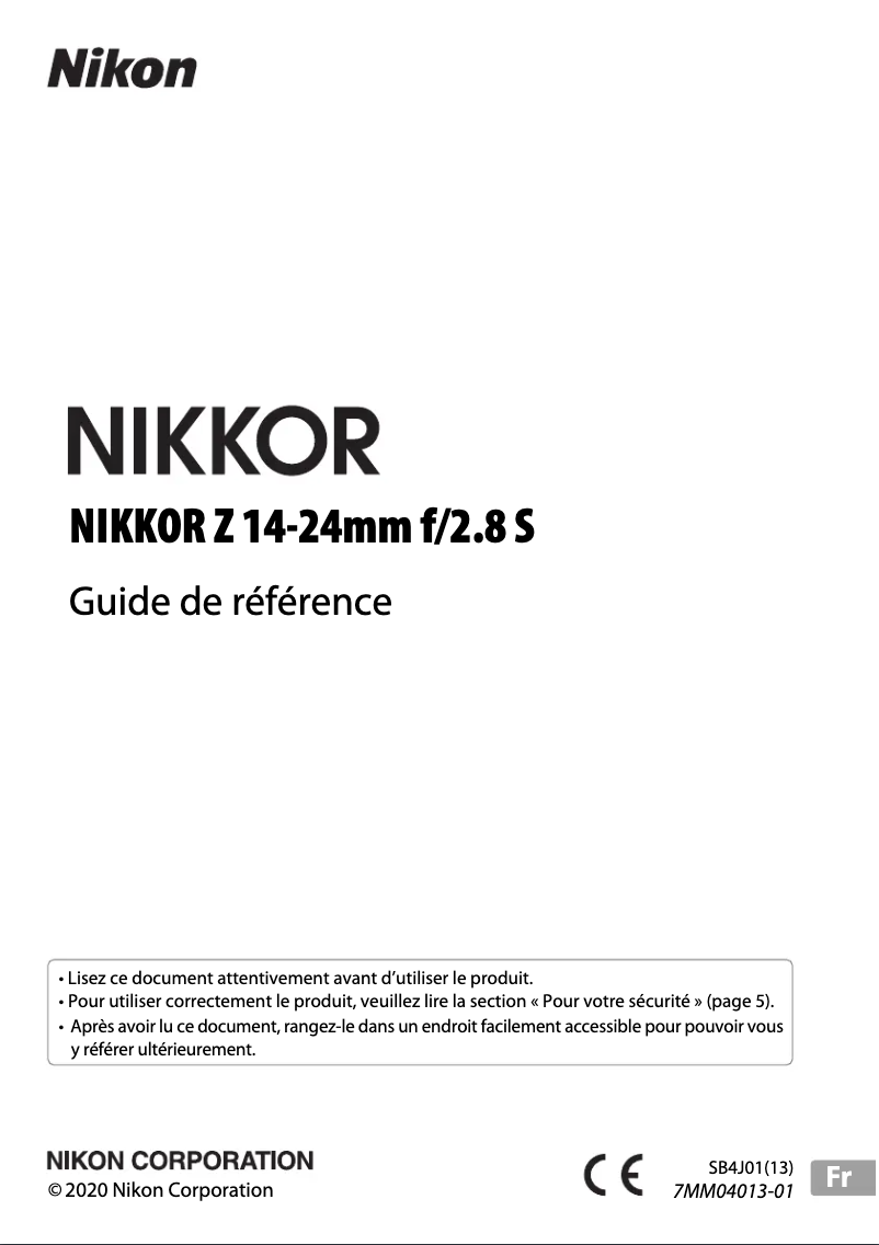 Page 1 of the manual User Manual Nikon NIKKOR Z 14-24mm f/2.8 S