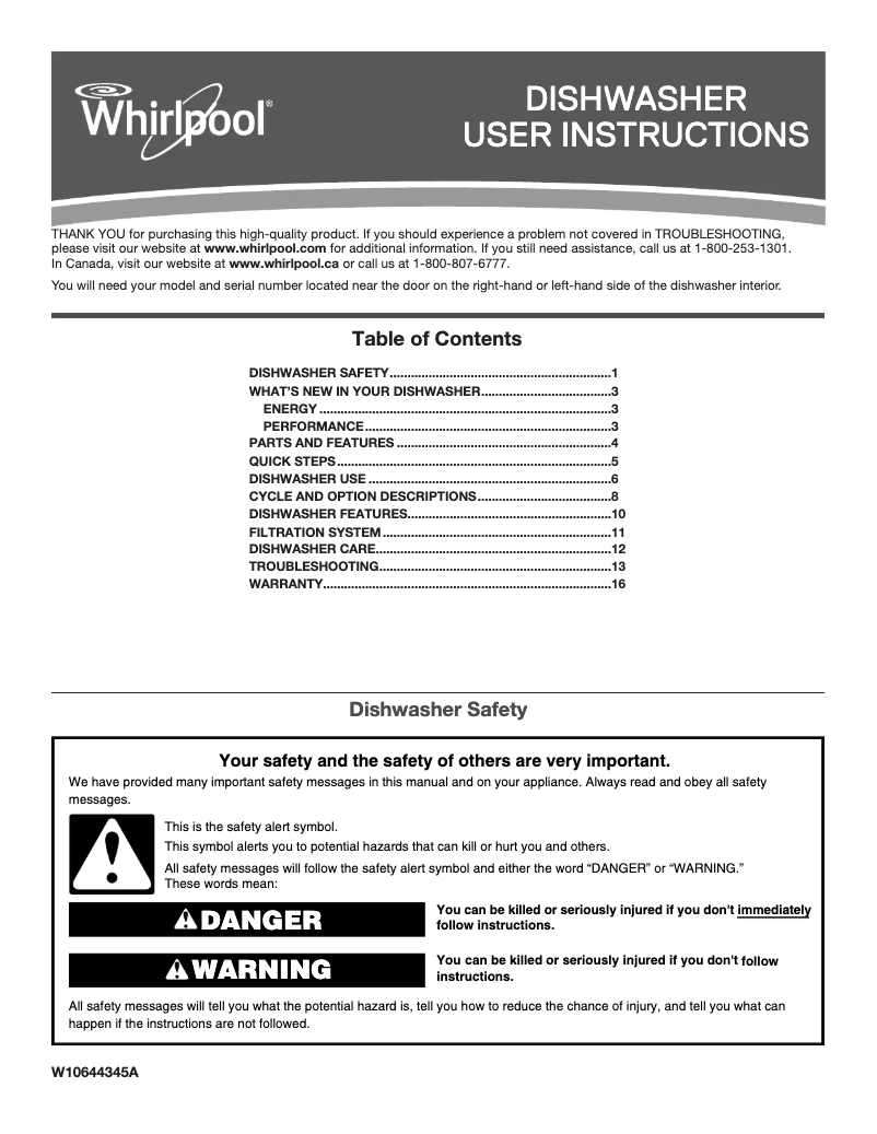 Page 1 of the manual User Manual Whirlpool WDF330PAHB