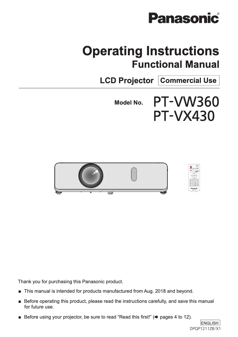 First page image of the manual for PT-VX430EJ