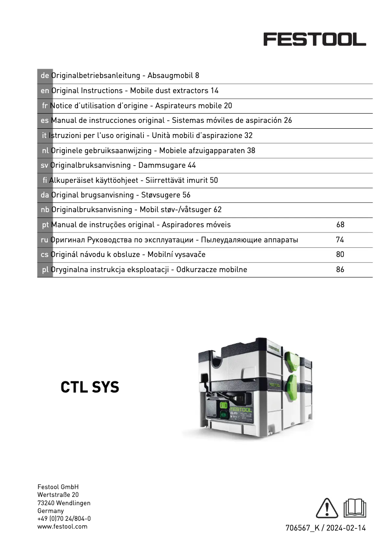 Page 1 of the manual User Manual Festool CTL SYS