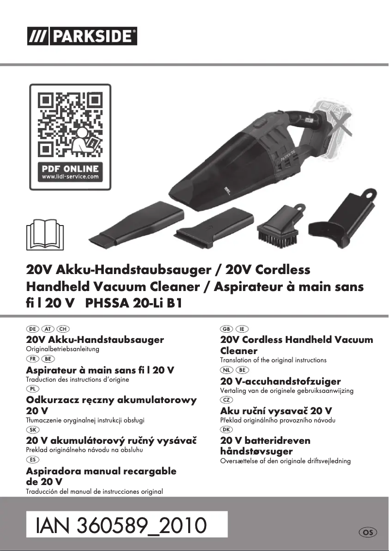 First page image of the manual for PHSSA 20-Li B1