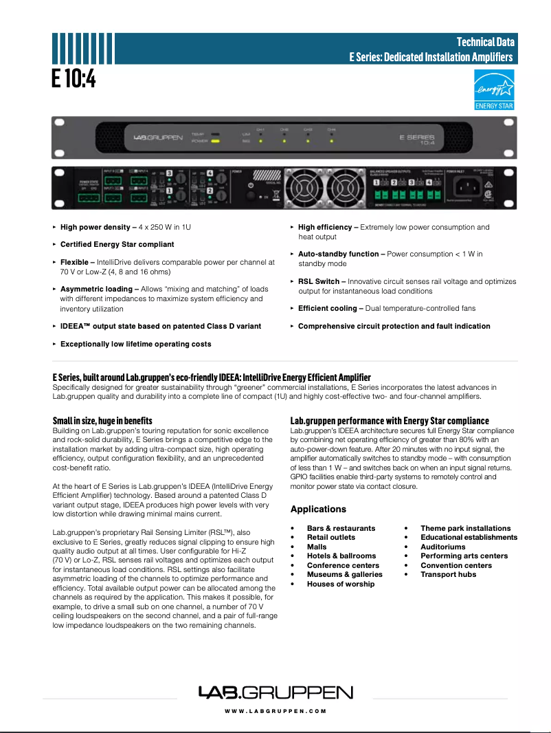 Page 1 of the manual User Manual Lab Gruppen E 10:4