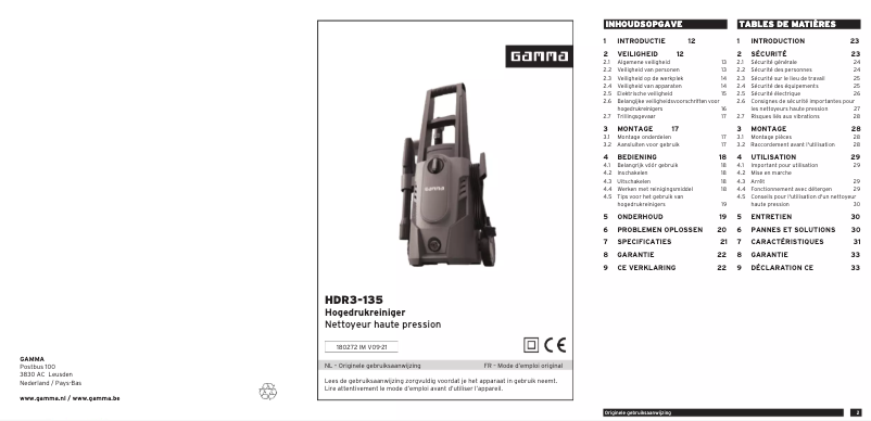 Page 1 of the manual User Manual Gamma HDR3-135