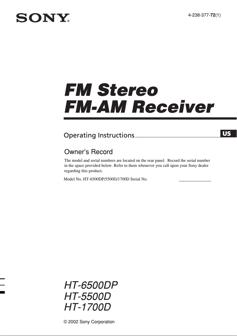 Page 1 of the manual User Manual Sony HT-1700D
