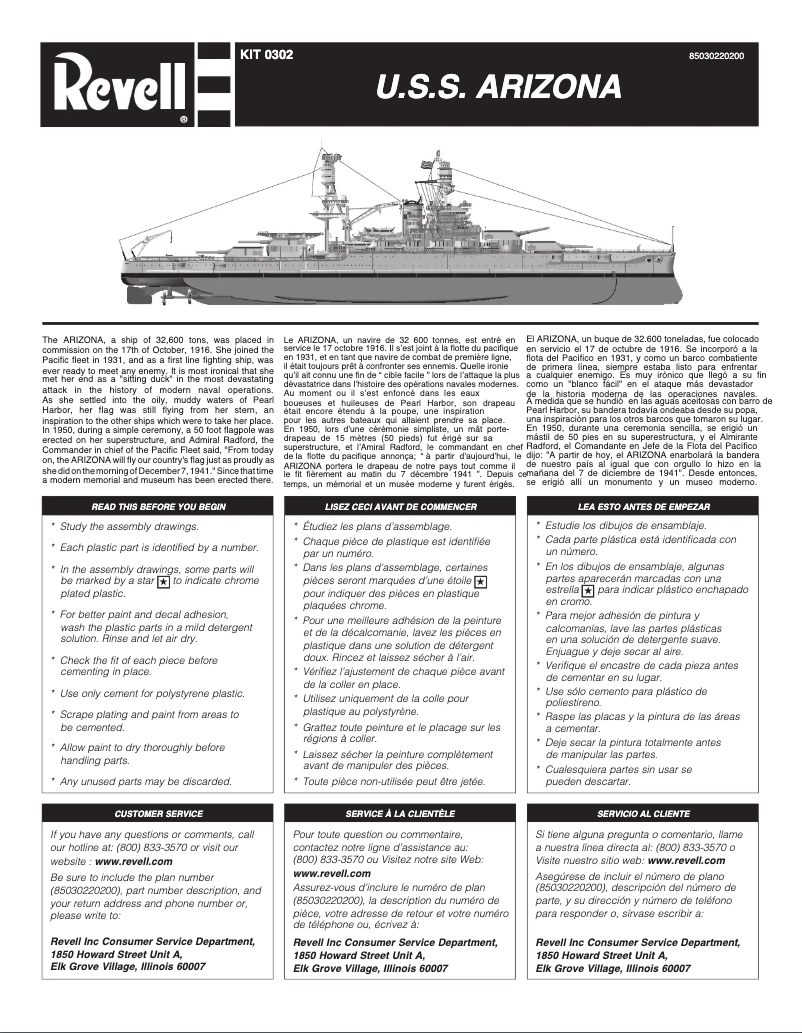 Page 1 of the manual User Manual Revell USS Arizona Battleship