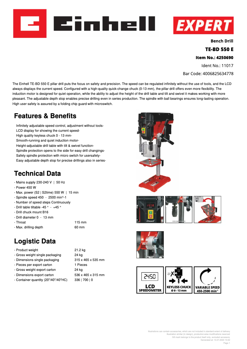 First page image of the manual for TE-BD 550 E