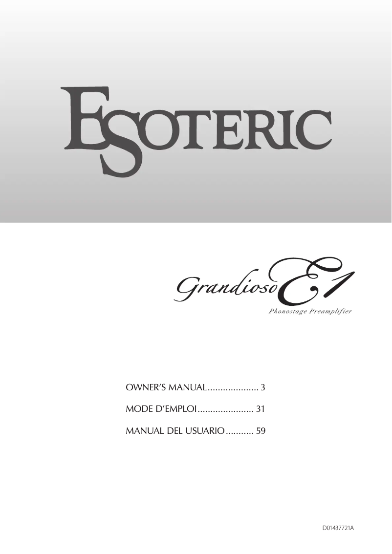 First page image of the manual for Grandioso E1