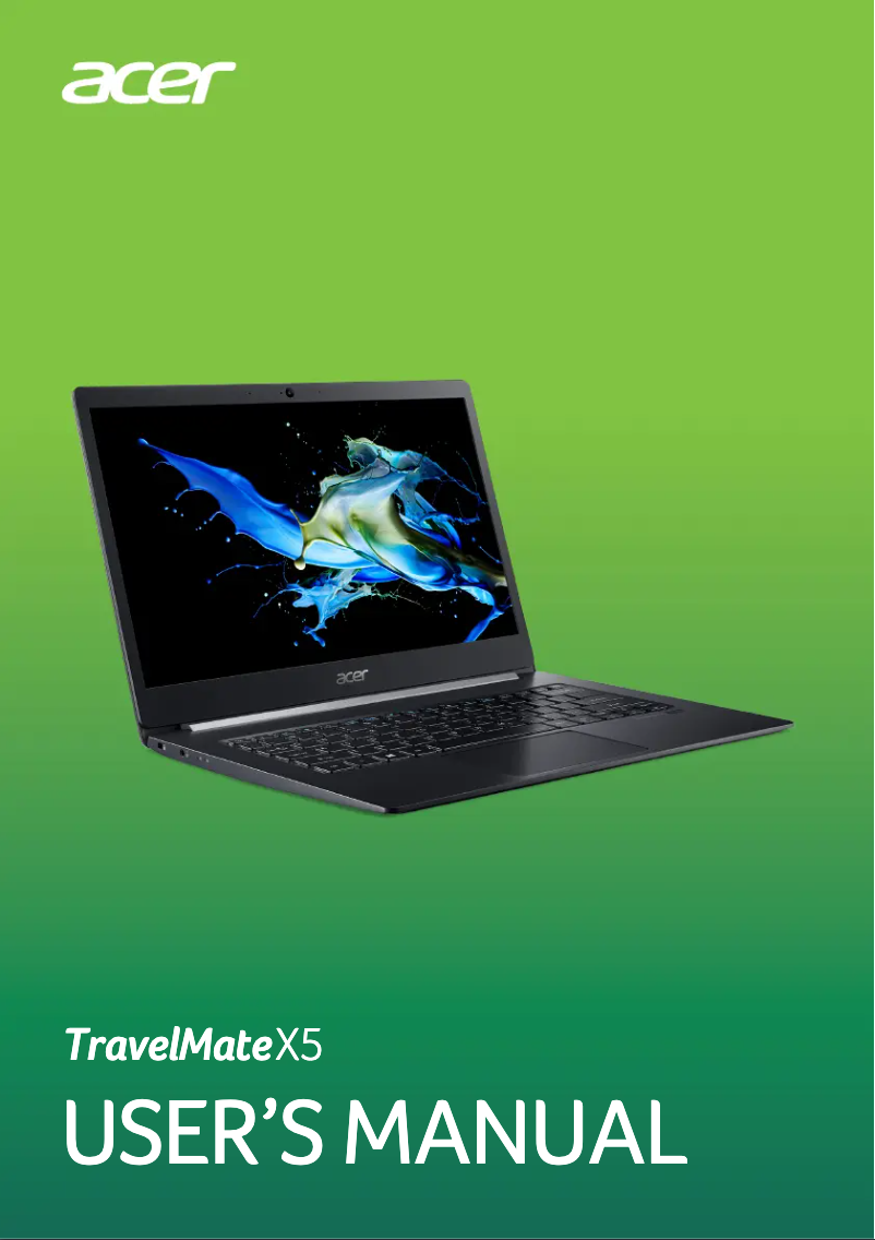 First page image of the manual for TravelMate X5