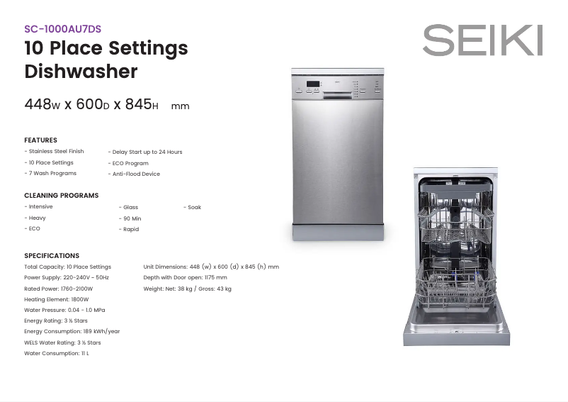 First page image of the manual for SC-1000AU7DS