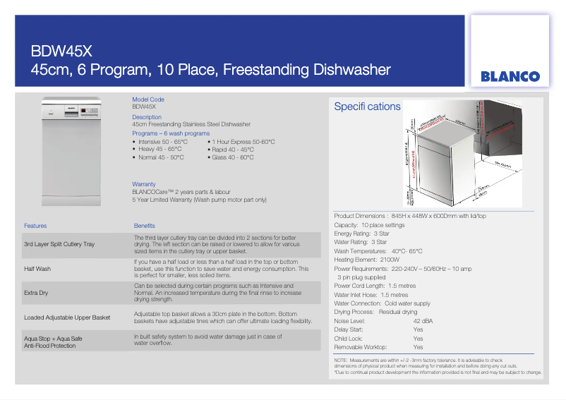 Image de la première page du manuel de l'appareil BDW45X