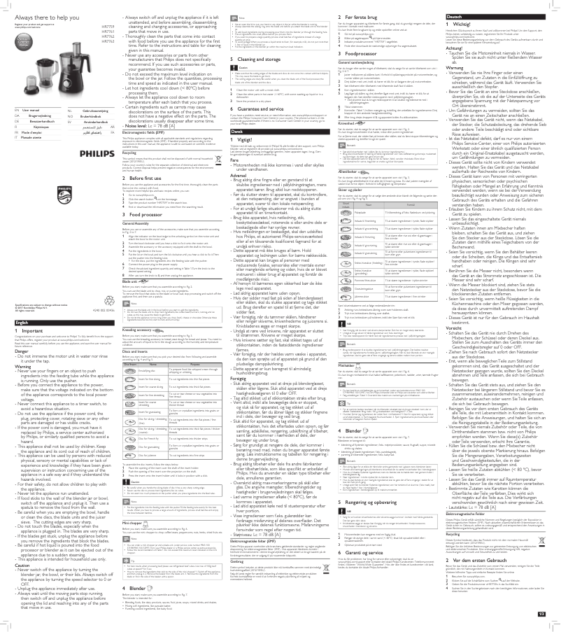 First page image of the manual for Viva Collection HR7762