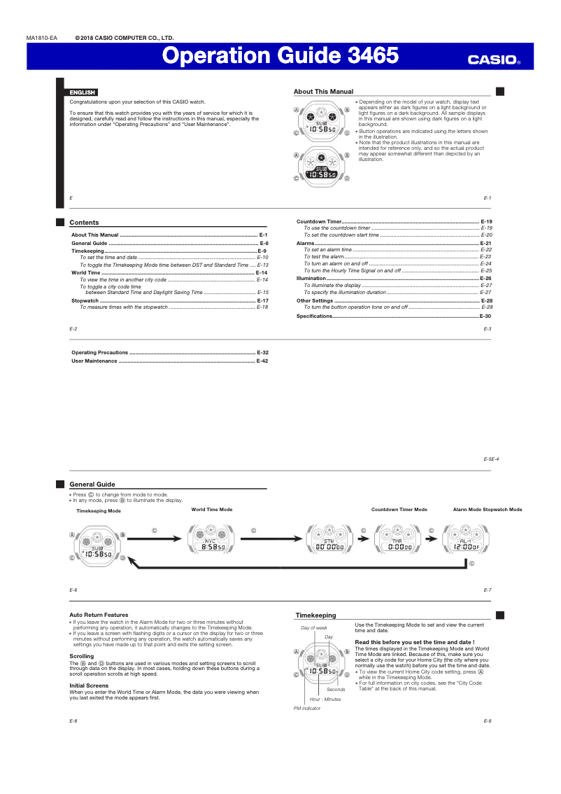 First page image of the manual for G-Shock DW-5900-1ER