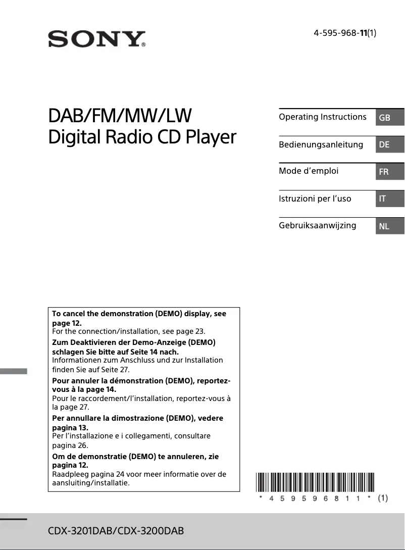 Page 1 of the manual User Manual Sony CDX-3201DAB