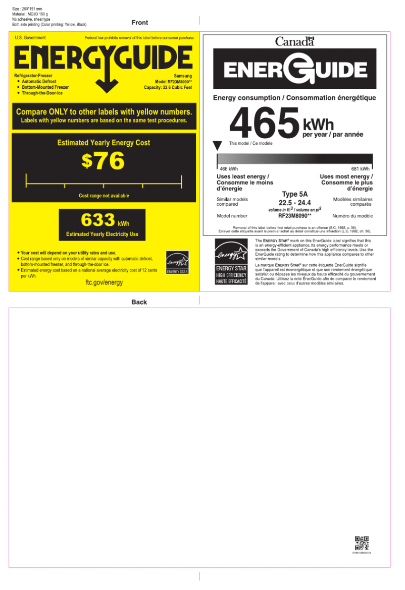 Page 1 of the manual Energy Label Samsung RF23M8070SG