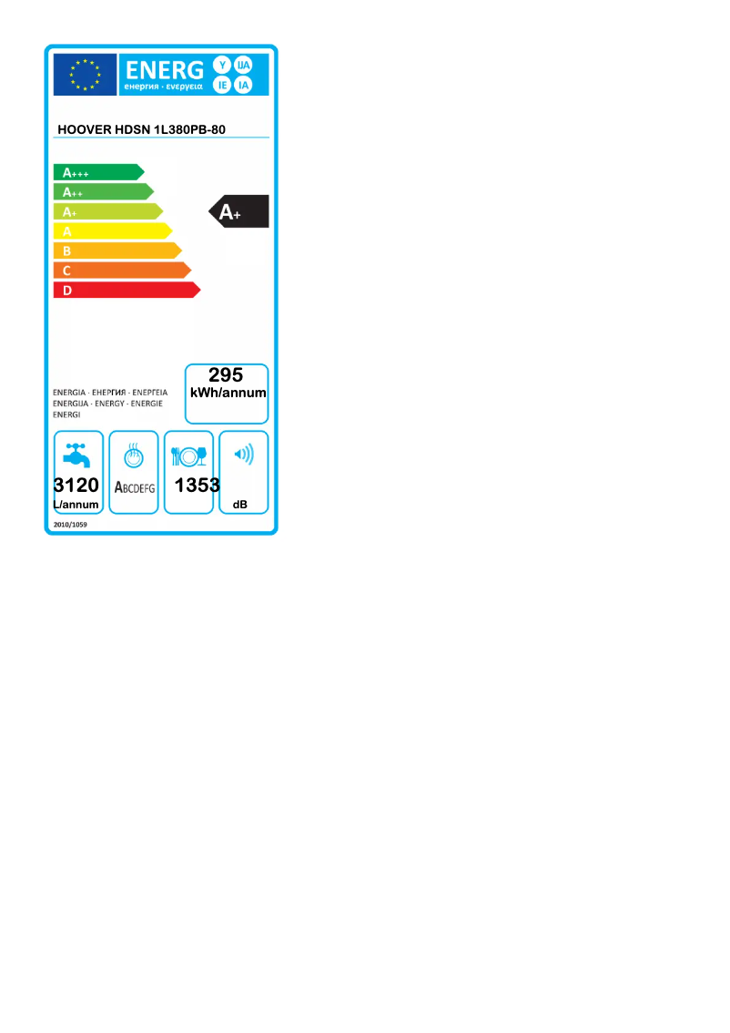 Page 1 of the manual Energy Label Hoover HDSN 1L380PB-80