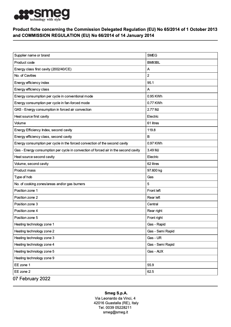 Page 1 of the manual Brochure Smeg BM93BL