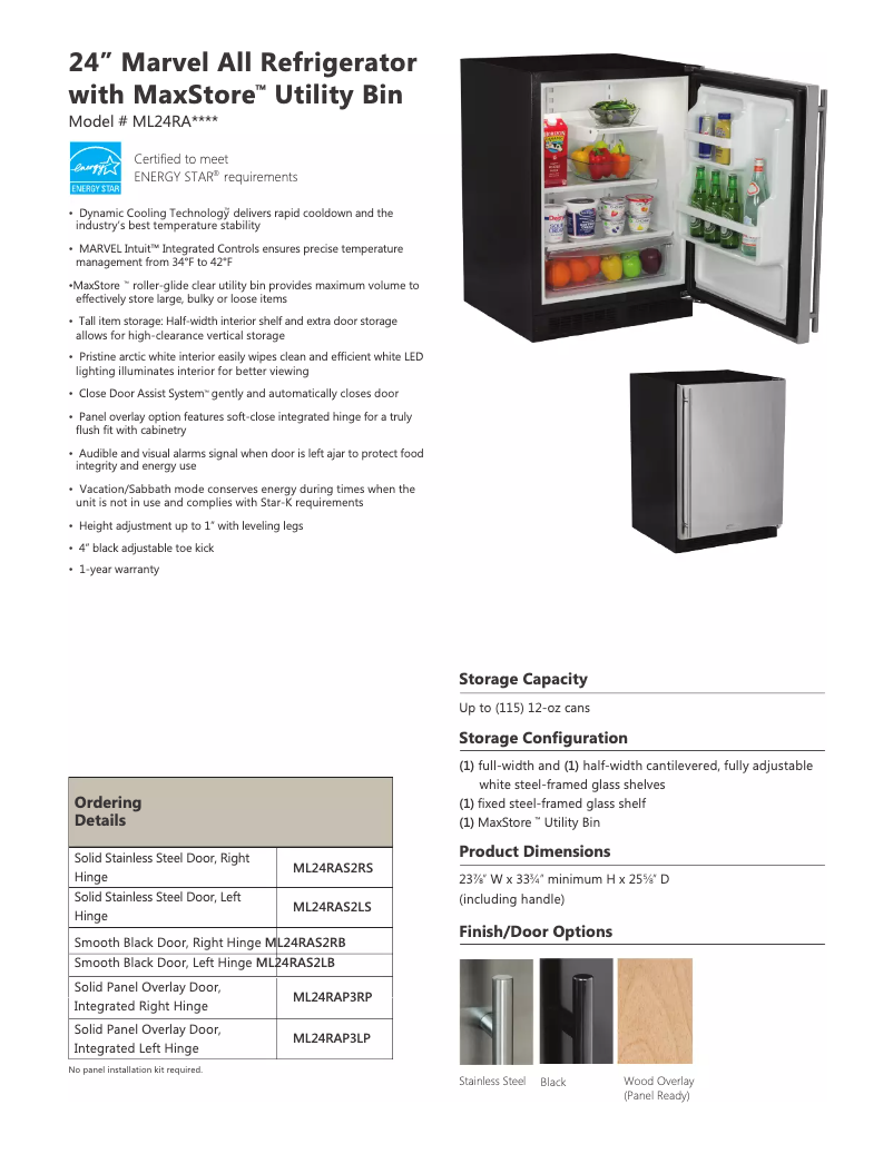 Page 1 of the manual Technical Sheet Marvel ML24RAS2LB
