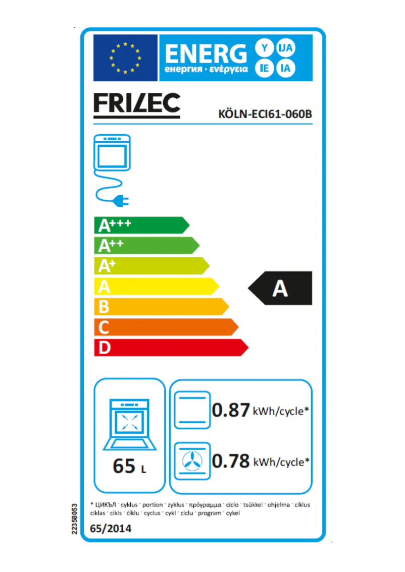 Page 1 of the manual Energy Label Frilec KOLN-ECI61-060B