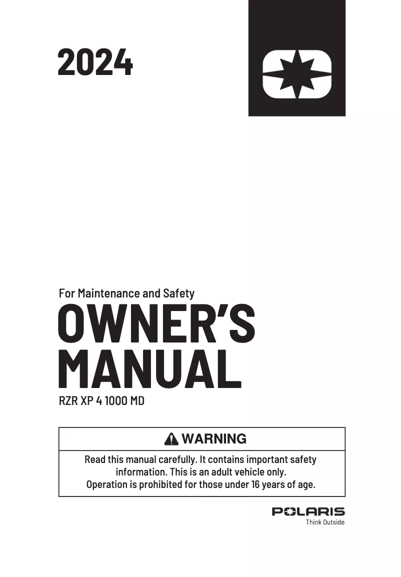 First page image of the manual for RZR XP 4 1000 MD (2024)