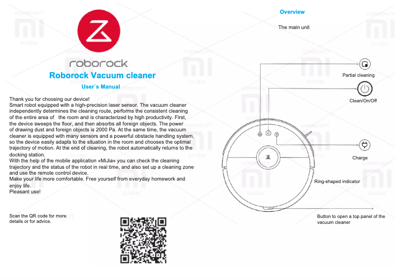 Page 1 of the manual User Manual Xiaomi Roborock
