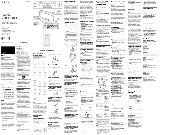 Page 1 of the manual User Manual Sony ICF-CS10iP
