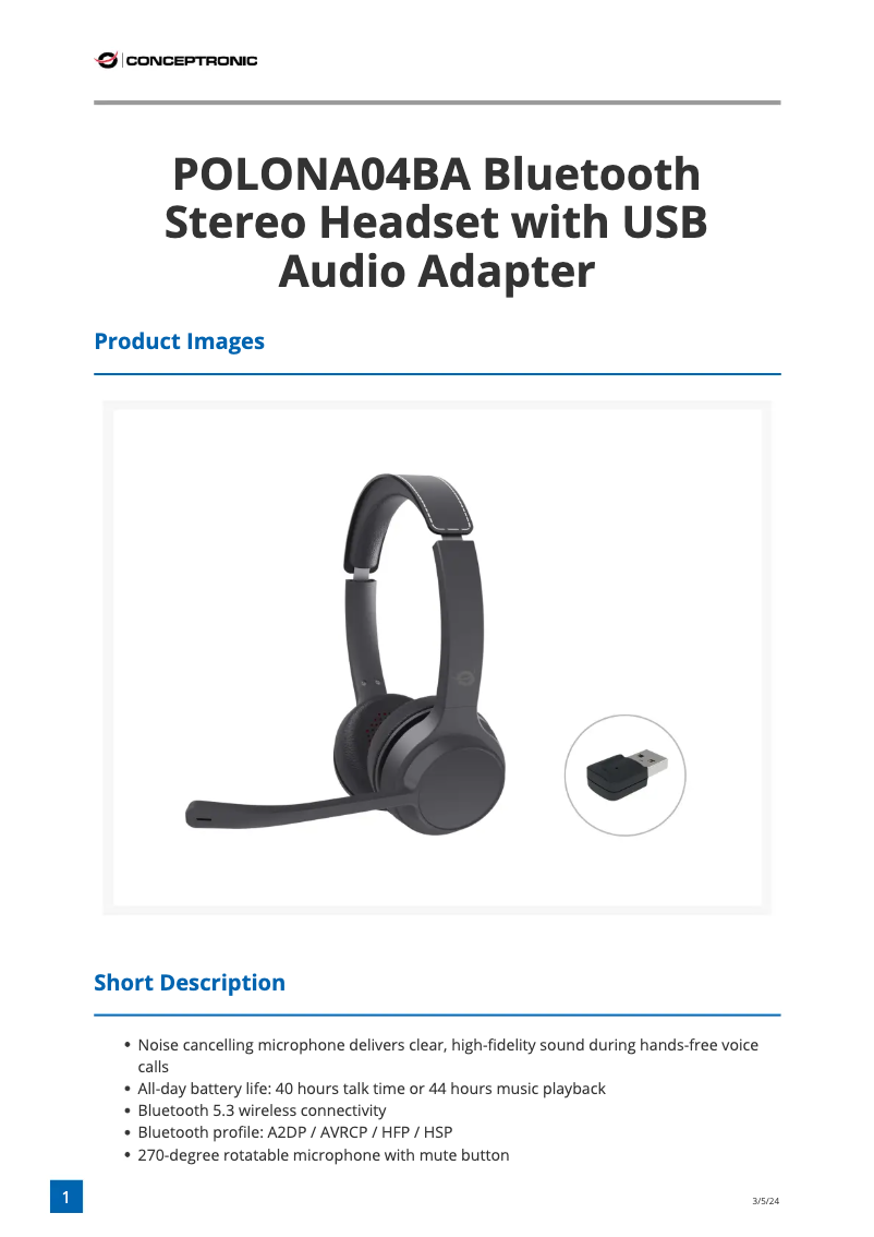 First page image of the manual for POLONA04BA