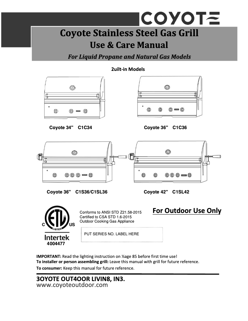 First page image of the manual for C1SL36LP