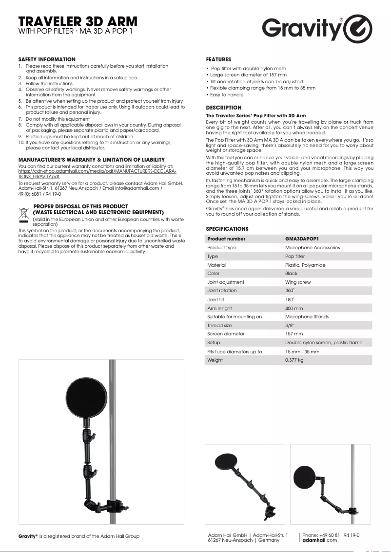 Page 1 of the manual User Manual Gravity MA 3D A POP 1