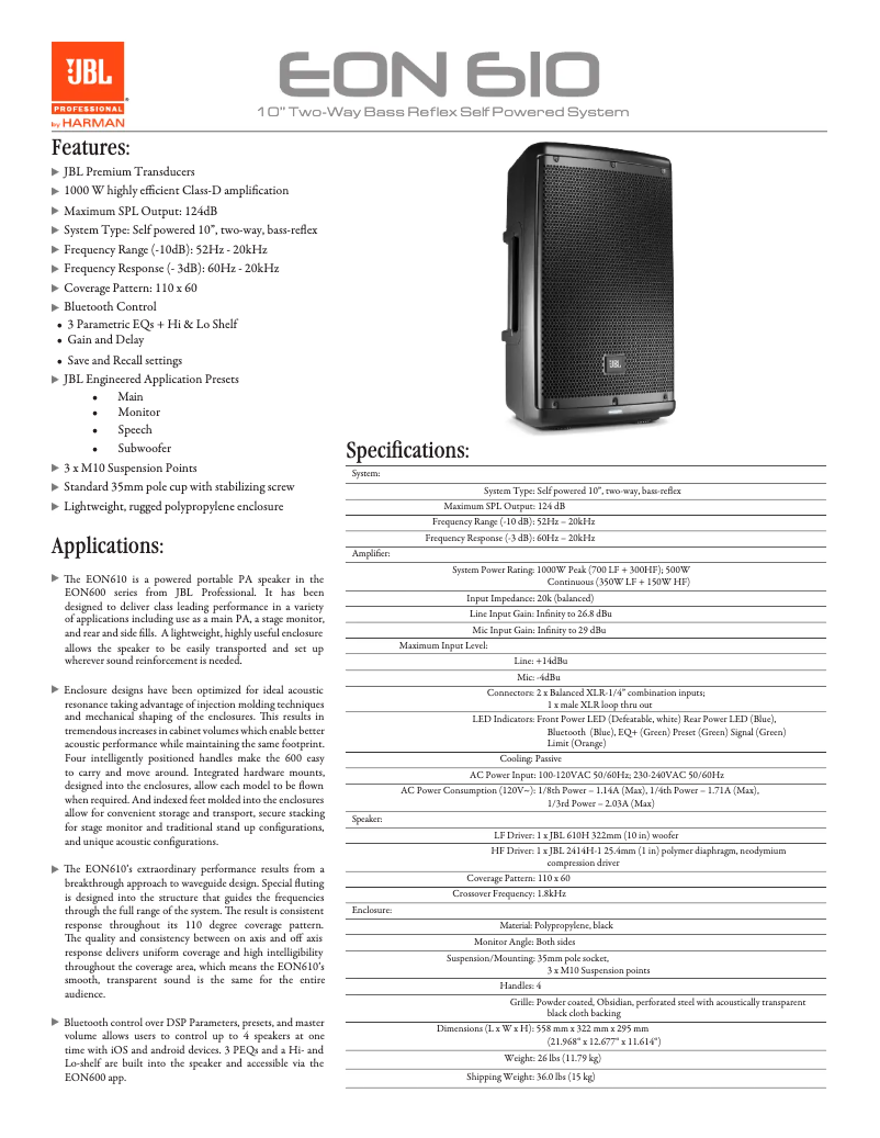 First page image of the manual for EON610